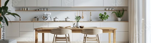 Wallpaper Mural Clear view of a modern IKEA kitchen table with a natural wood frame and Scandinavian design, white background, Realistic, Soft lighting Torontodigital.ca