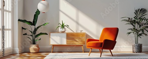 Clear view of a modern IKEA storage cabinet with natural wood accents, isolated white backdrop, Illustration, Vibrant colors
