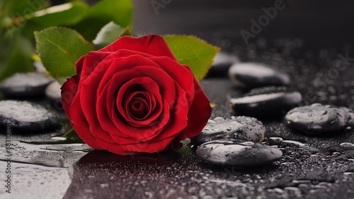 A red rose in dark surface