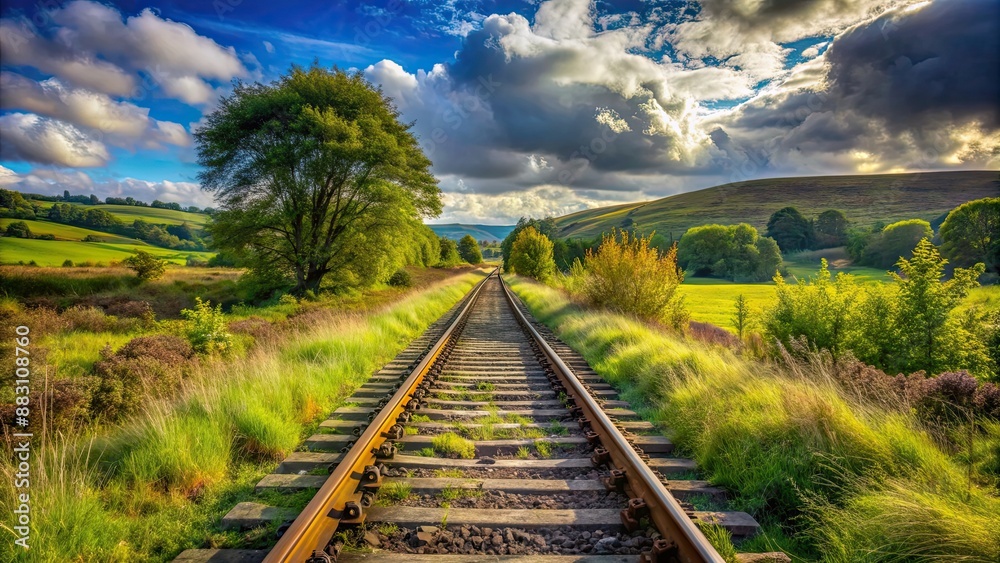 An old abandoned railway track running through a scenic countryside, railway, train, vintage, transportation, rusty An old abandoned railway track running through a scenic countryside, railway, train, vintage, transportation, rusty