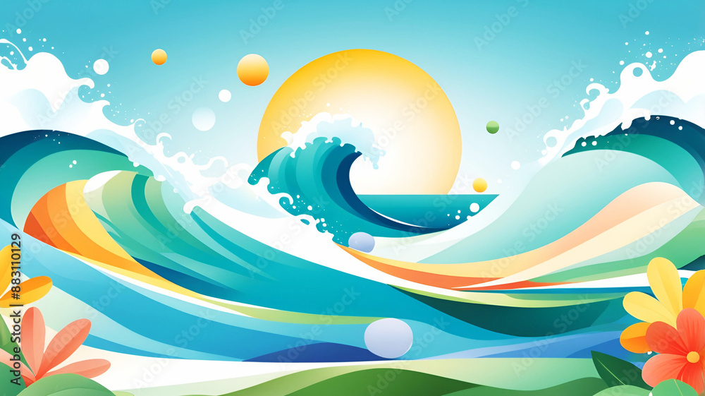 Cool summer banner with water waves and splashes in modern vector design Cool summer banner with water waves and splashes in modern vector design
