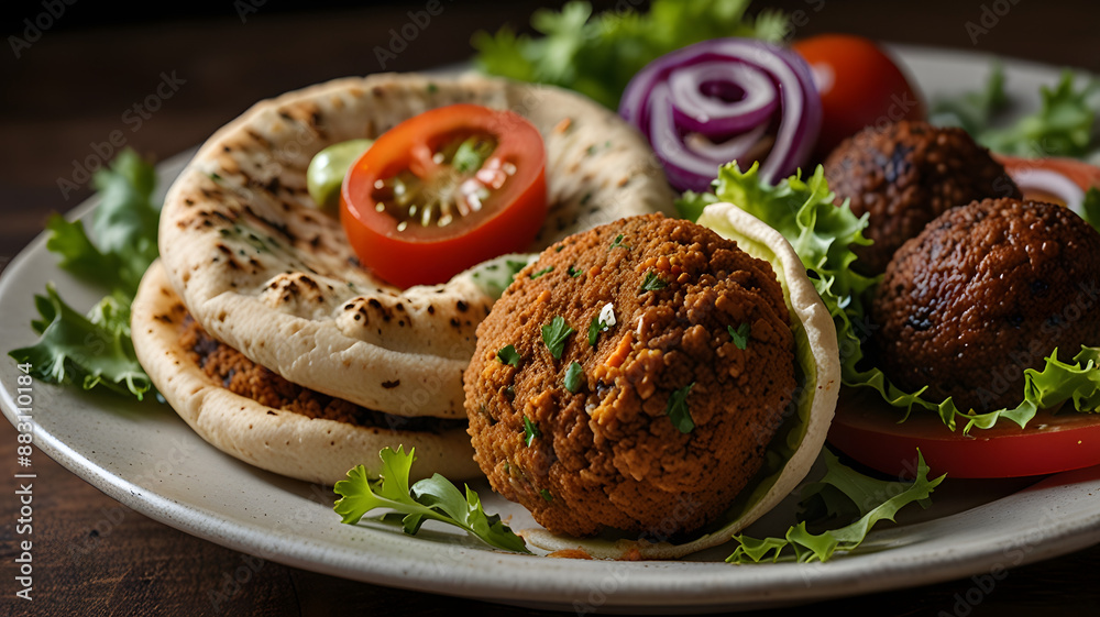 Vegan falafel sandwich featuring crunchy radish, crisp lettuce, and soft pita bread Vegan falafel sandwich featuring crunchy radish, crisp lettuce, and soft pita bread