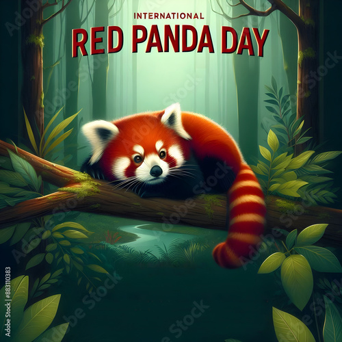 Celebrate International Red Panda Day with this captivating image of a red panda in its habitat. photo