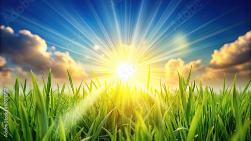 Bright sun shining over blades of grass, sun, shining, bright, grass, blades, green, nature, sunlight, sunny, summer, outdoor