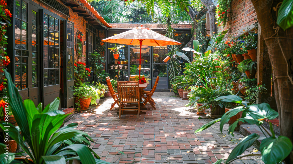 Tranquil Patio Oasis with Lush Greenery Tranquil Patio Oasis with Lush Greenery