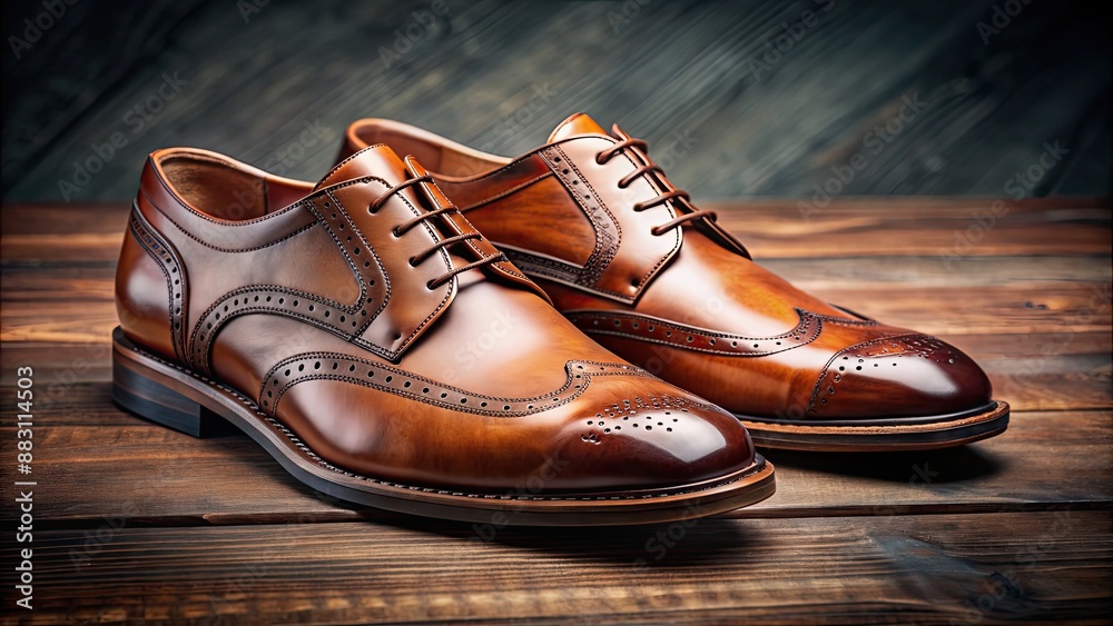Close-up of a stylish pair of leather shoes, fashion, footwear, formal, men's, women's, elegant, trendy, classic, leather Close-up of a stylish pair of leather shoes, fashion, footwear, formal, men's, women's, elegant, trendy, classic, leather