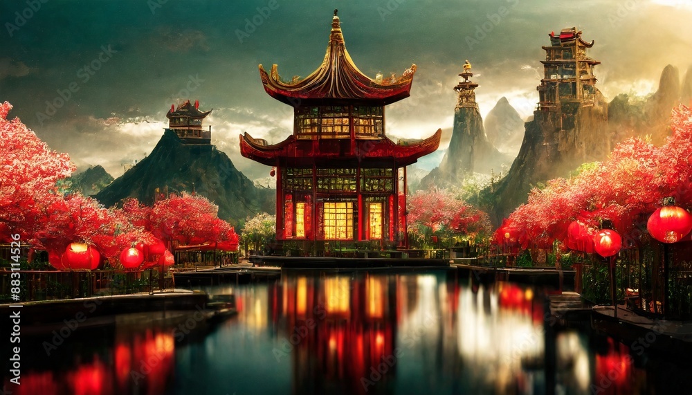 chinese temple in the night chinese temple in the night
