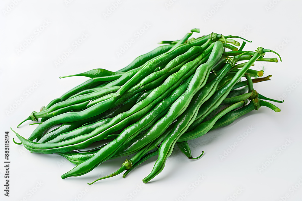 View of Delicious Vegetable Green Beans on a white background View of Delicious Vegetable Green Beans on a white background