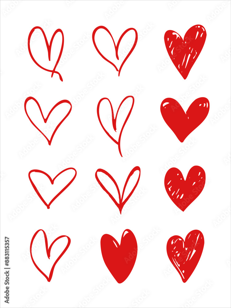 Hand drawn red hearts. Attractive heart illustrations. Hand drawn red hearts. Attractive heart illustrations.