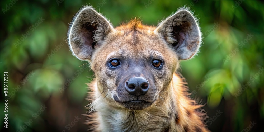 Close-up shot of a spotted hyena with a curious expression, spotted, hyena, wildlife, animal, mammal, carnivore, predator, Africa Close-up shot of a spotted hyena with a curious expression, spotted, hyena, wildlife, animal, mammal, carnivore, predator, Africa