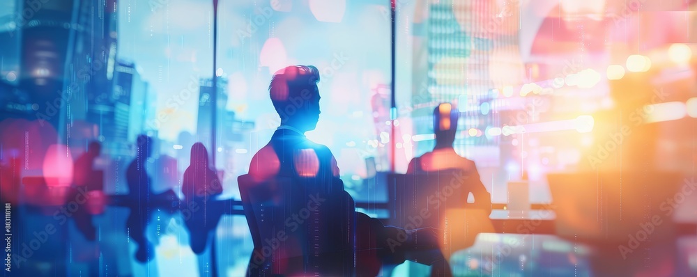 Diverse business professionals engaging in a virtual conference via hologram, digital, bright, clean lines, global collaboration Diverse business professionals engaging in a virtual conference via hologram, digital, bright, clean lines, global collaboration