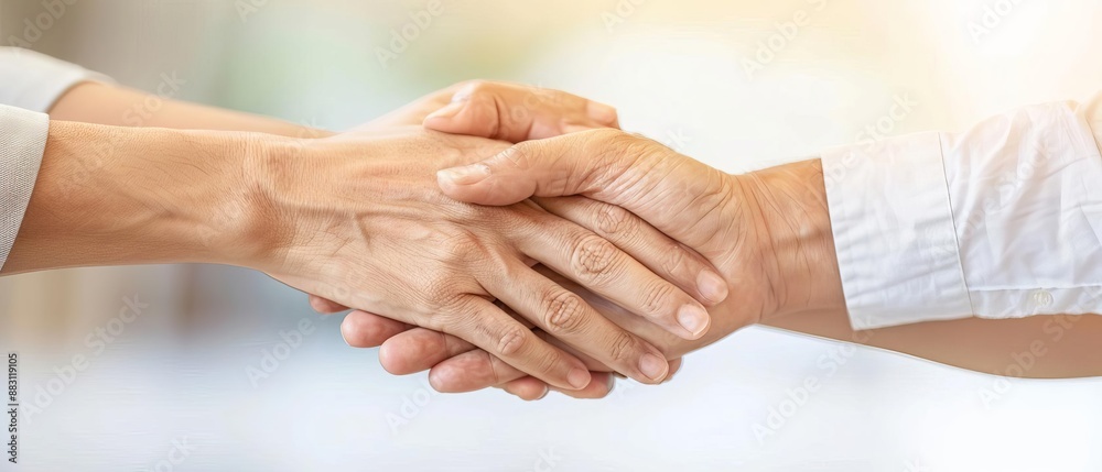 Close-up of two people shaking hands, showcasing trust and partnership in a professional setting with a soft background. Close-up of two people shaking hands, showcasing trust and partnership in a professional setting with a soft background.