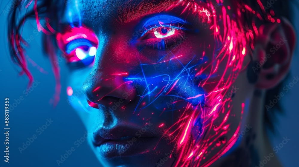 A cyberpunk-inspired portrait of a person with digital enhancements and neon tattoos A cyberpunk-inspired portrait of a person with digital enhancements and neon tattoos