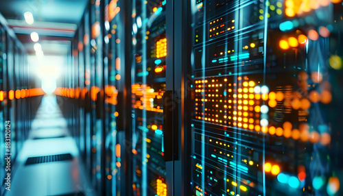 Server Room with Glowing Lights: Data Center Technology