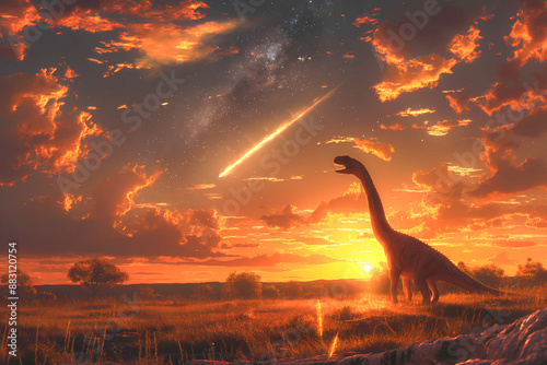 Fototapeta Naklejka Na Ścianę i Meble -  dinosaur, asteroid impact event, meteoroid extinction, dino prehistoric evolution
