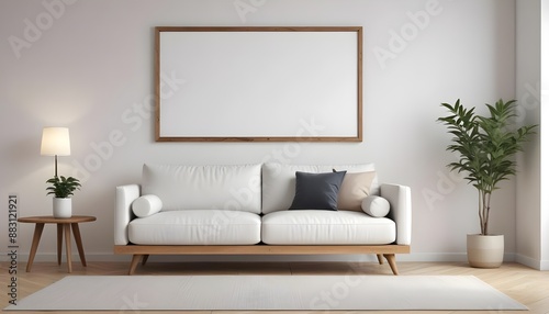 Frame mockup, ISO A paper size. Bedroom poster mockup. Modern interior design. Living room Interior mockup with house background. 3D render