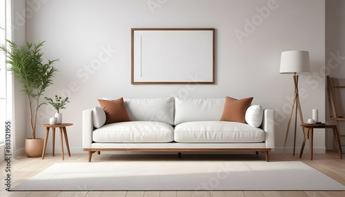 Frame mockup, ISO A paper size. Bedroom poster mockup. Modern interior design. Living room Interior mockup with house background. 3D render