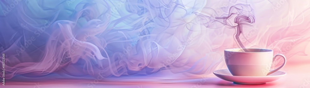 Obraz premium Ethereal Whispers - Ghostly Steam from Coffee Cup in Whimsical Pastel Colors, Digital Art Creation