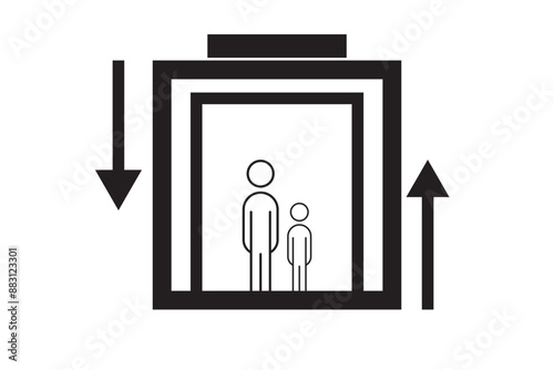 Elevator lift icon man, woman, invalid and arrows up down icons set. Elevator, lift icons. Exit icon