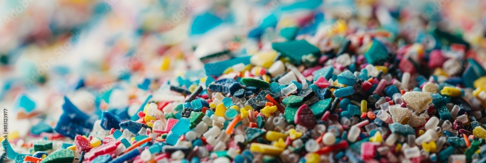 Fototapeta premium Close-up on Microplastics: A Startling Symbol of Food Contamination, Amplifying Environmental Awareness on Plastic Pollution