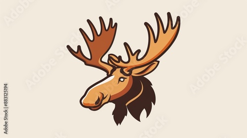 A fun and engaging cartoon style illustration of a moose head with prominent antlers, highlighting the whimsical and animated essence of wildlife in art. photo