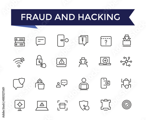 Fraud And Hacking Line Icons set with editable stroke collection for web and ui. Line icons pack. Vector illustration.