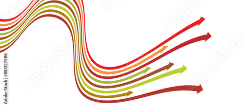 colorful perspective line stripes arrow with 3d dimensional effect isolated on white