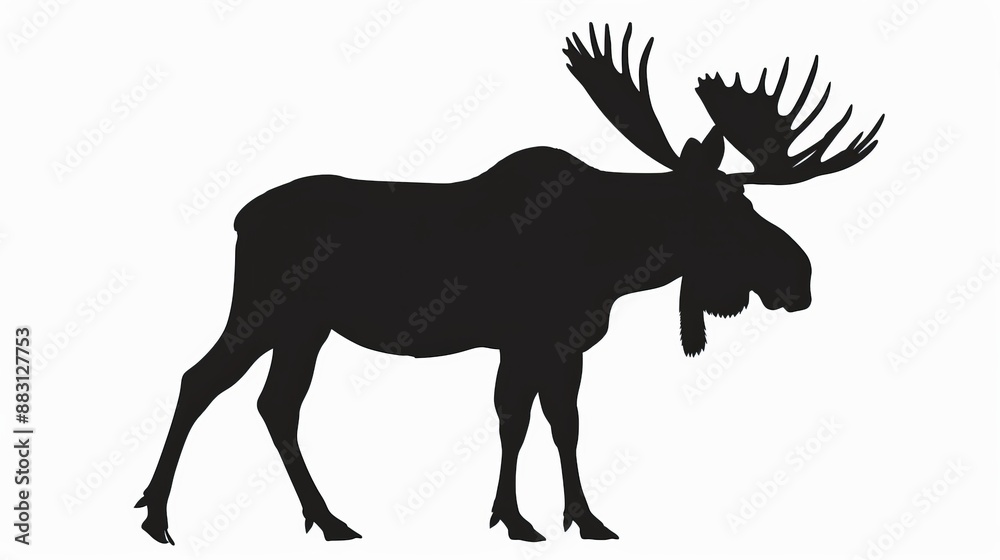 This image showcases the profile of a moose in silhouette form, emphasizing the detailed antlers against a plain background, representing strength and the beauty of nature. This image showcases the profile of a moose in silhouette form, emphasizing the detailed antlers against a plain background, representing strength and the beauty of nature.