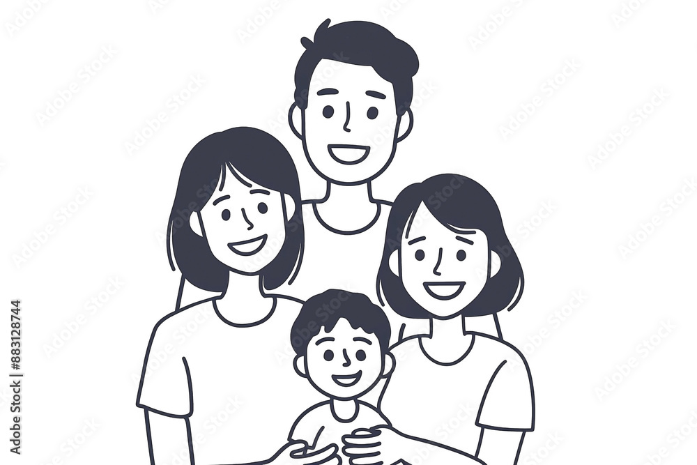 Simple Line Drawing of Happy Family with Father, Mother, and Child - Vector Illustration Simple Line Drawing of Happy Family with Father, Mother, and Child - Vector Illustration
