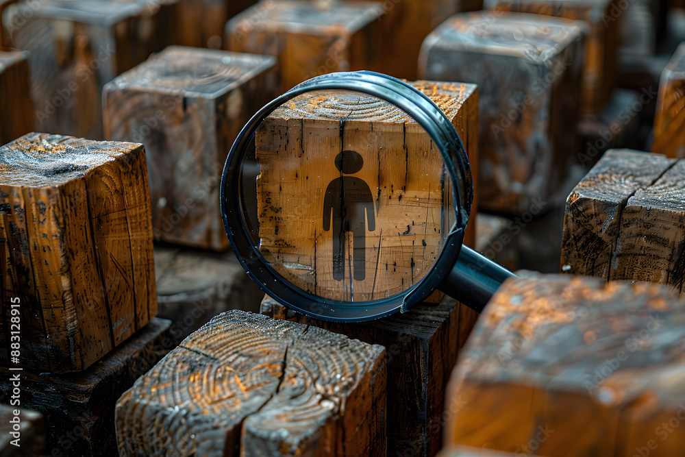 © Gonzalo - Magnifying Glass Focused on Wooden Block with Person Icon for Talent Search Concept © Gonzalo - Magnifying Glass Focused on Wooden Block with Person Icon for Talent Search Concept