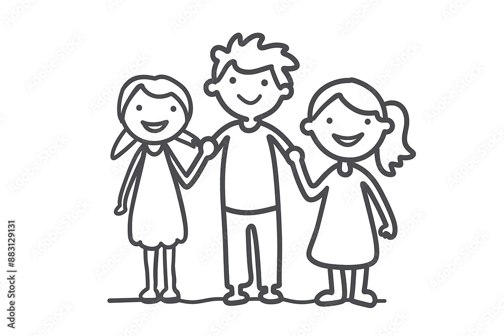 Simple Line Drawing of Happy Family with Father, Mother, and Child - Vector Illustration Simple Line Drawing of Happy Family with Father, Mother, and Child - Vector Illustration