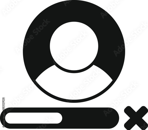 Black and white icon of a user account being deleted, with a progress bar showing the status of the deletion