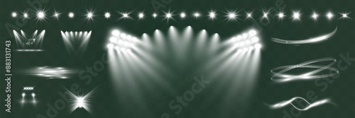 	
Light wave shine spotlight effect,vector glow line sparkle shine. Silver wavy effects.	
