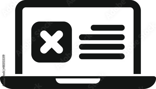 Black and white icon of a laptop displaying a delete icon, representing an unsuccessful operation or task