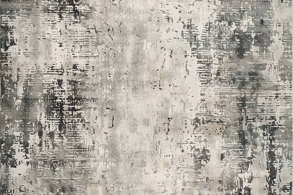 Fototapeta premium A highresolution texture of a light grey and white distressed area rug, with subtle grunge elements for an artistic touch. The pattern is dense yet airy to create depth on the surface, perfect as a b