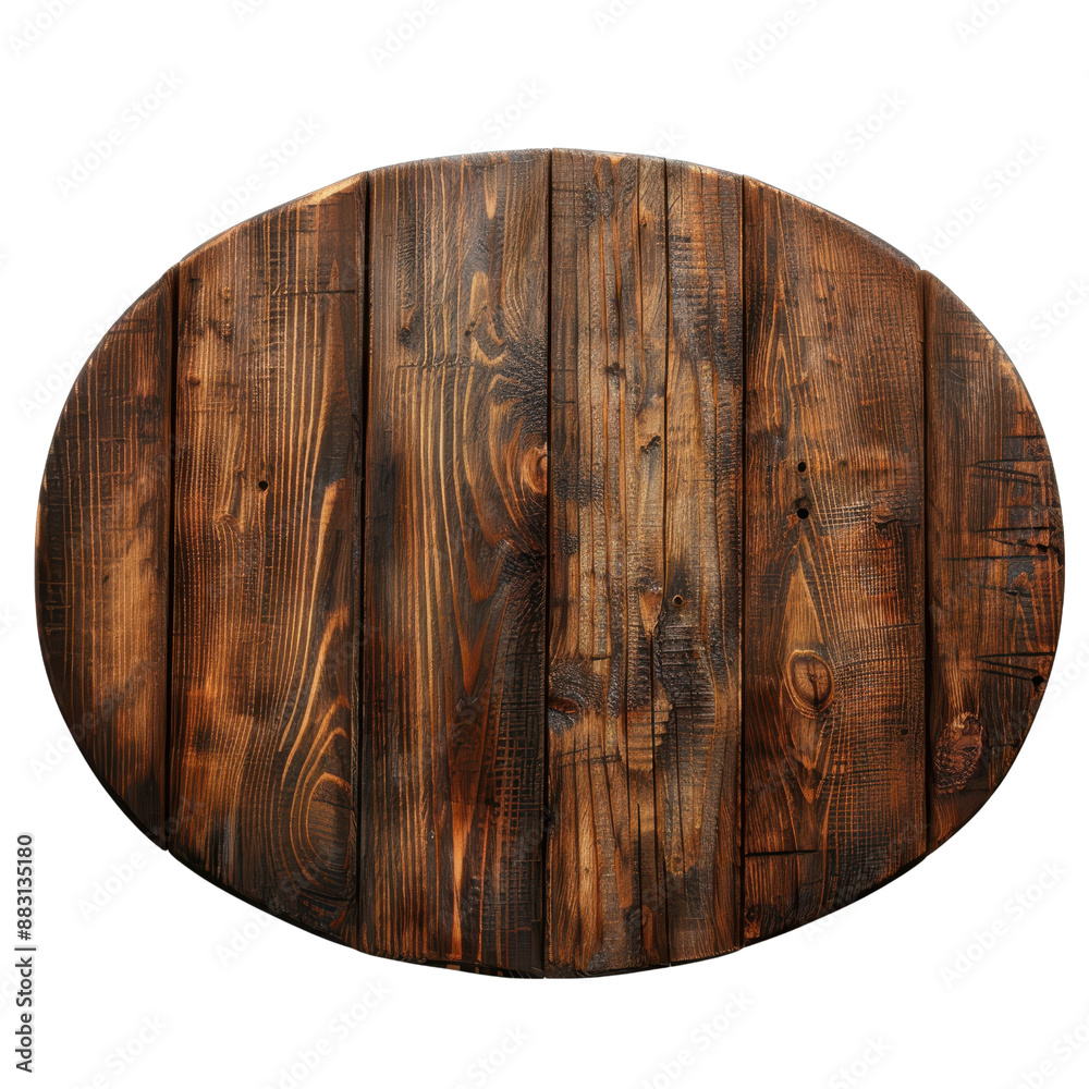 Fototapeta premium Rustic Oval Wooden Table with Rich Grain Detailing and Dark Finish