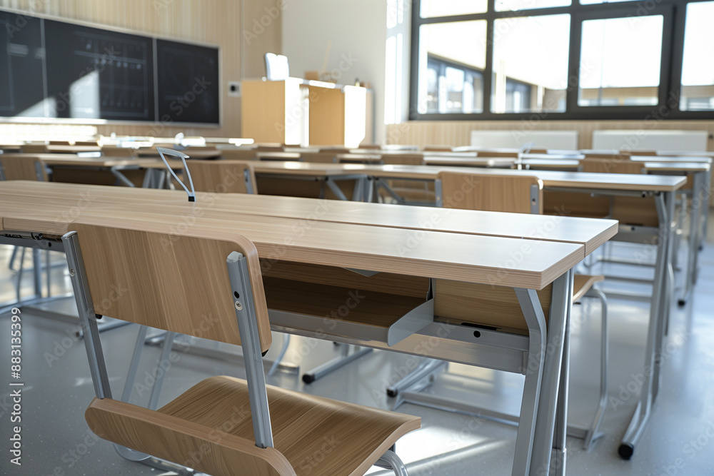 classroom in school with chairs and table classroom in school with chairs and table