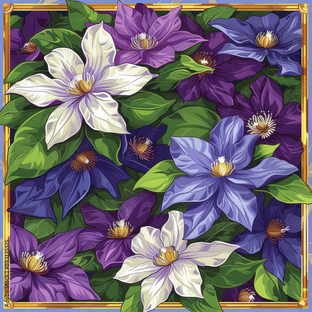 Vibrant Bloom of Purple and Blue Bellflowers, Illustration of Floral Beauty Vibrant Bloom of Purple and Blue Bellflowers, Illustration of Floral Beauty