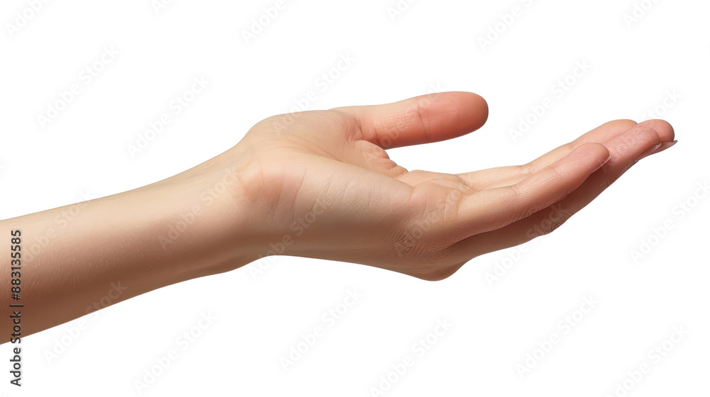Open Hand Reaching Out in a Gesture of Offering Against White Background Open Hand Reaching Out in a Gesture of Offering Against White Background