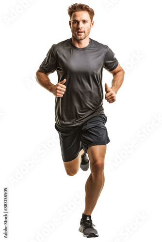 Man in Black Shirt Running on White Background