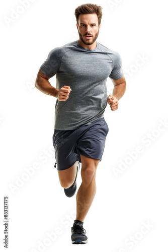 Man in Grey Shirt Running on White Background