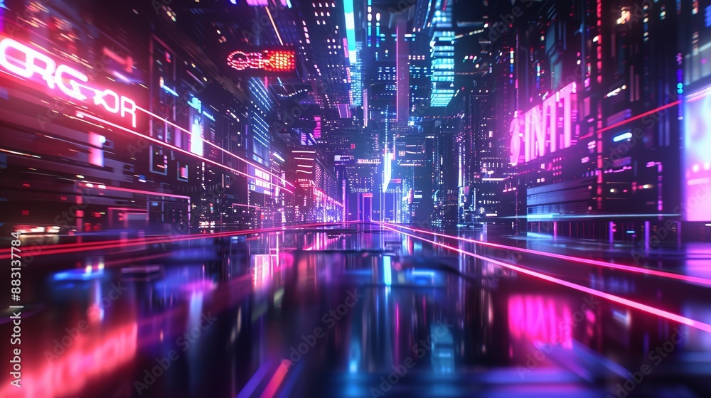 A visually stunning digital artwork of a futuristic neon-lit cityscape, featuring vibrant glowing colors, high-tech buildings, and a bustling, advanced urban environment at night. A visually stunning digital artwork of a futuristic neon-lit cityscape, featuring vibrant glowing colors, high-tech buildings, and a bustling, advanced urban environment at night.