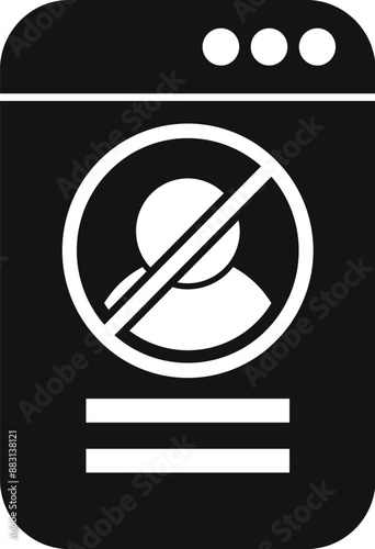 Simple black and white icon of a smartphone showing a user account blocked