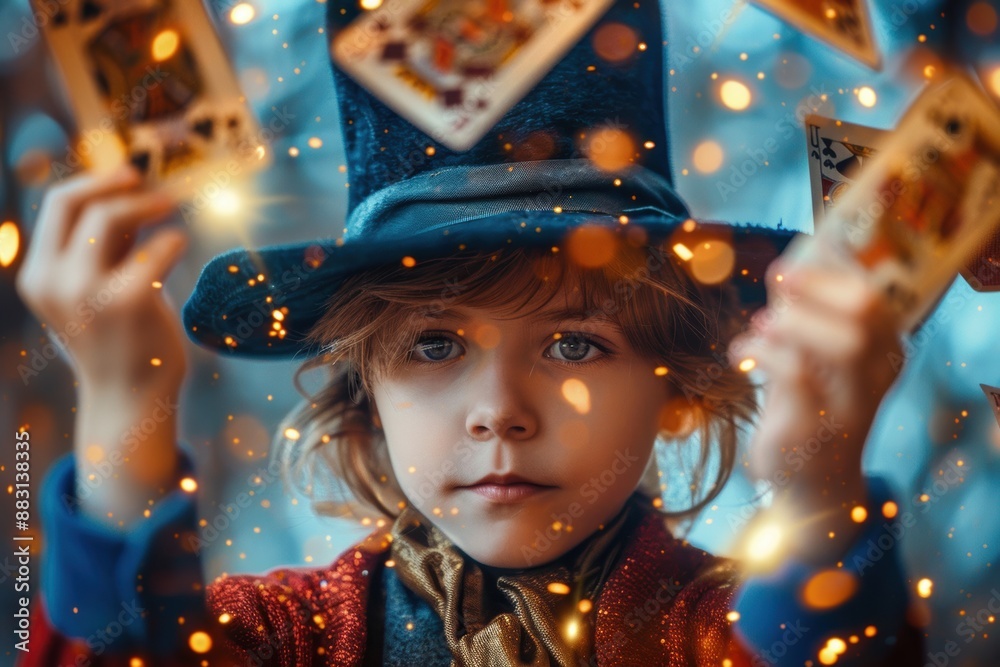 Young Magician Conjuring Magic With Cards