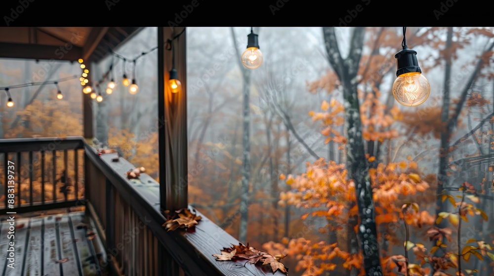 Fototapeta premium Autumn Lights on the Mountainside Deck