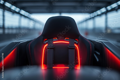 Closeup of the F1 car s cockpit, showing the driver s seat and safety harness, F1 car, driver safety