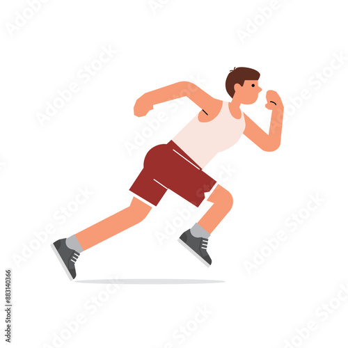 Man running. Young runner exercising. Male jogger training endurance, cardio sport workout. Flat vector illustration isolated on white background.