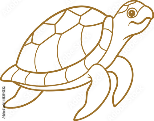 A simple coloring page drawing of a sea turtle with intricate patterns on its shell, such as circles