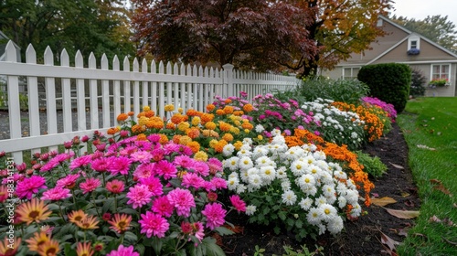 Wallpaper Mural Colorful Autumn Bloom Along a White Picket Fence Torontodigital.ca