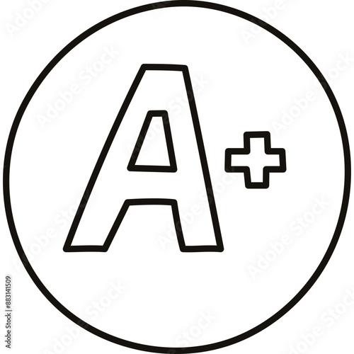 Cute doodle school excellent grade A plus result in the circle. Perfect pass grade mark for university exam, test. Hand drawn clipart with letter A and plus. Back to school outline clipart isolated